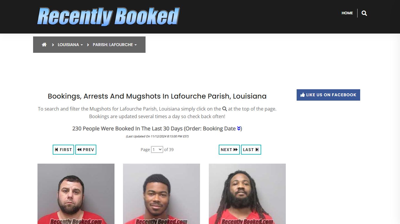 Bookings, Arrests and Mugshots in Lafourche Parish, Louisiana